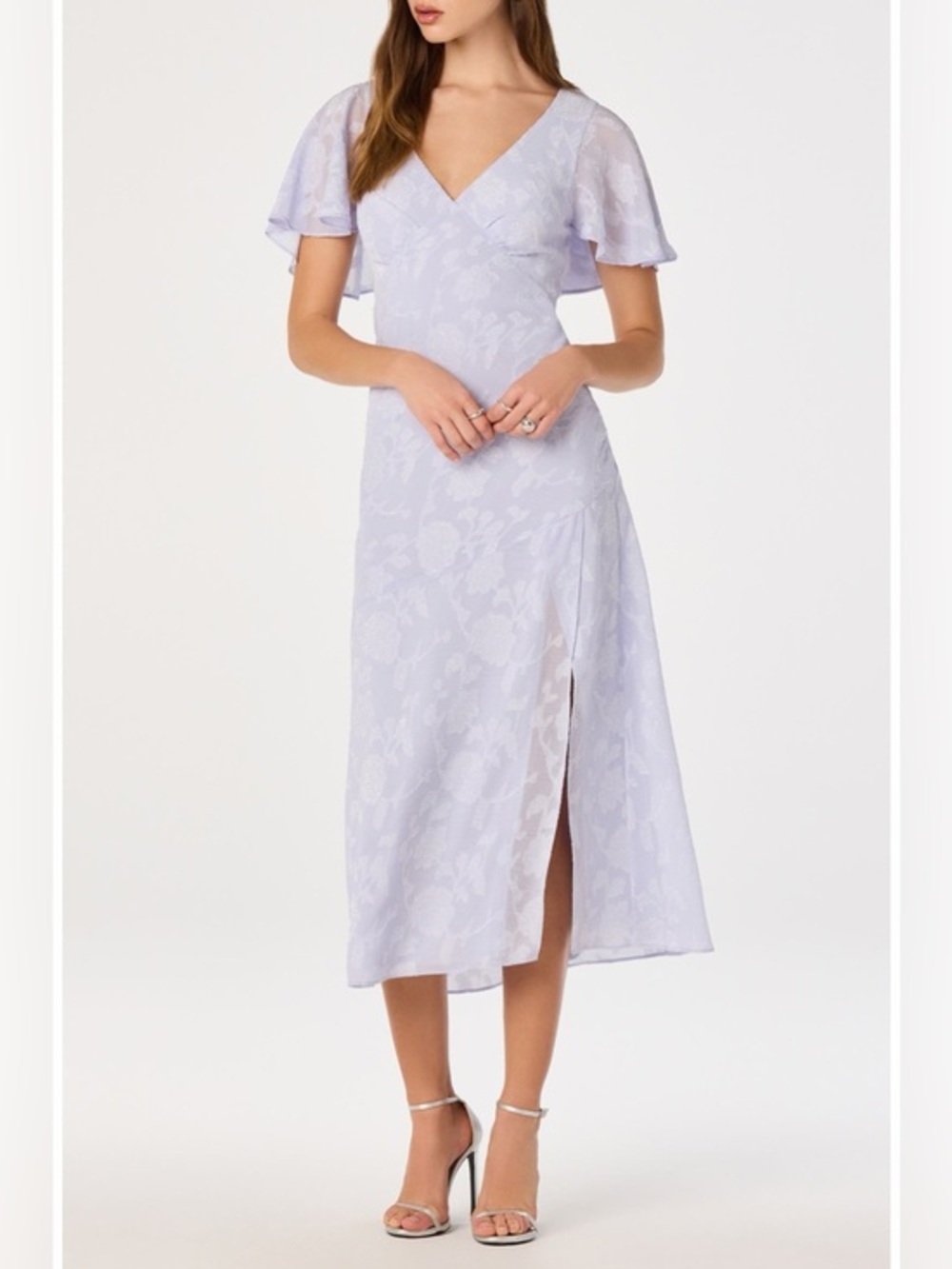 ASTR the Label Floral Flutter Sleeve Cutout Back Midi Dress Periwinkle